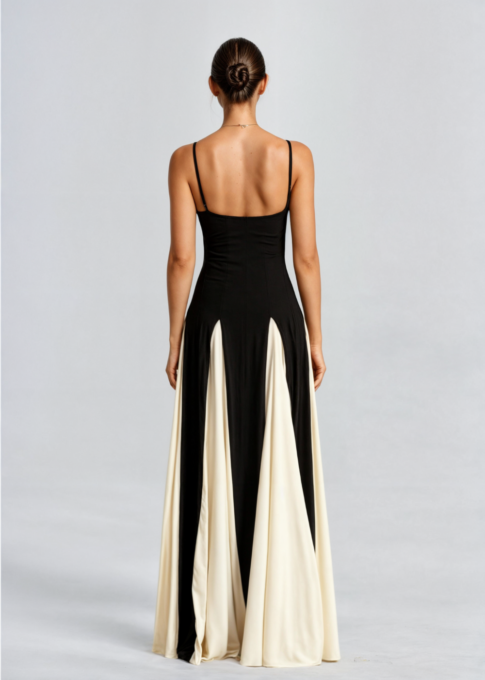 Women's Black & White Panelled Maxi Evening Dress