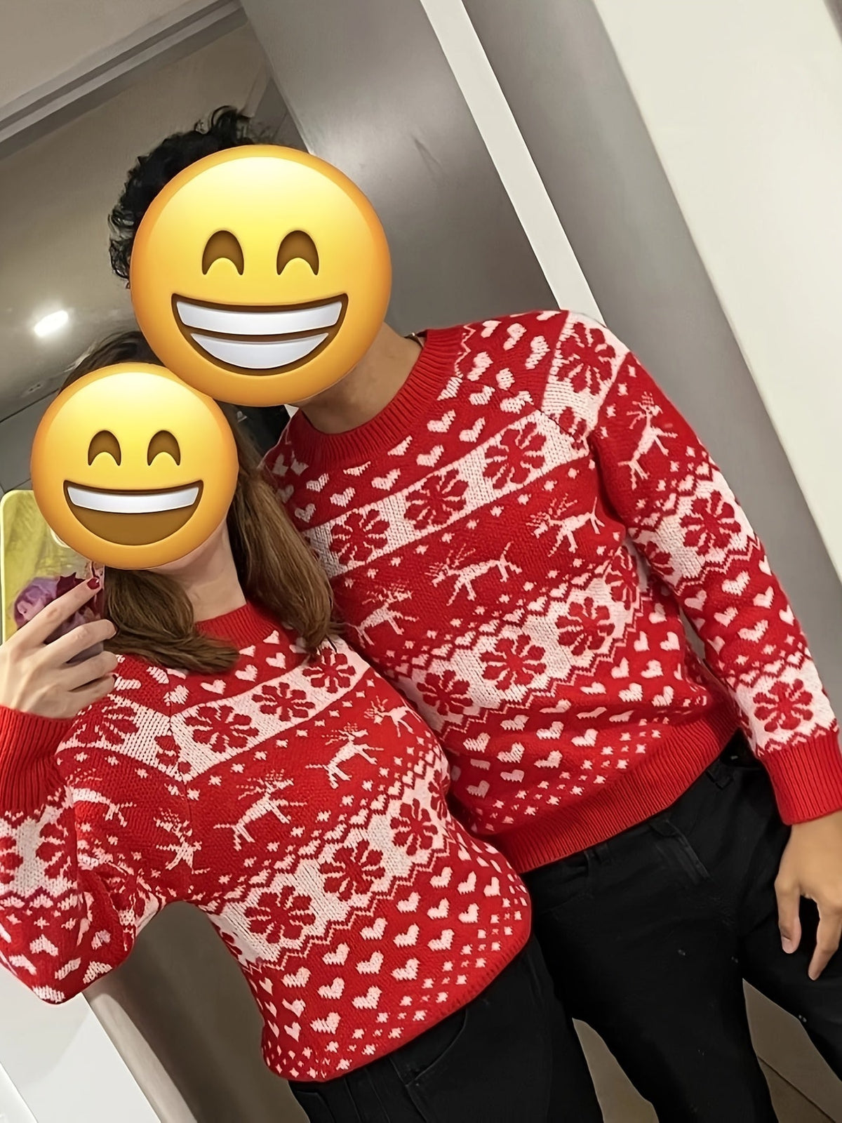 Women's Christmas Jumper Fair Isle Reindeer Snowflake in Red