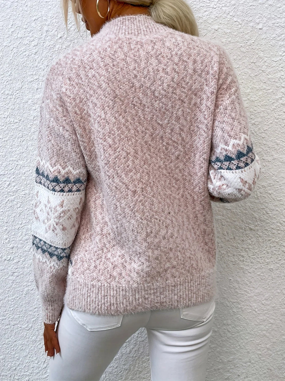 Women's Christmas Jumper Fair Isle Snowflake Mock Neck