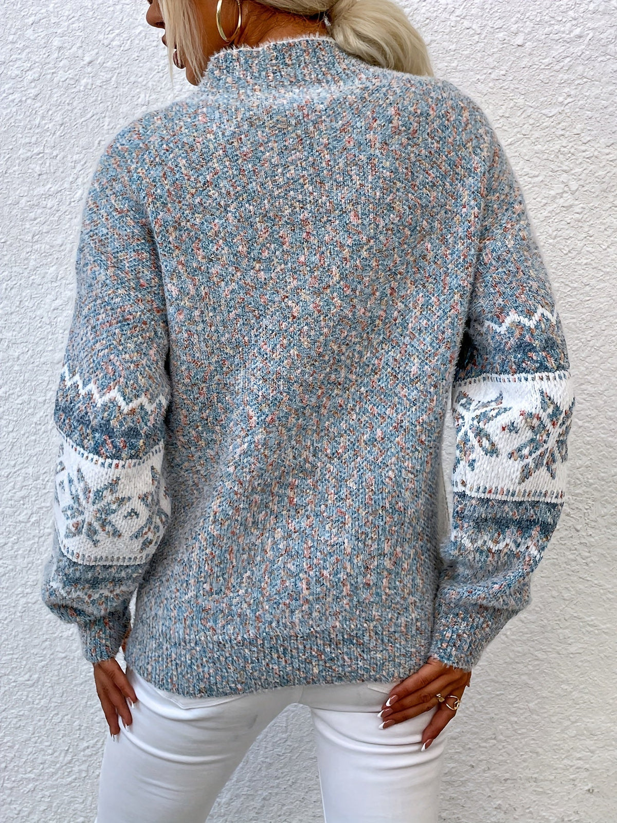 Women's Christmas Jumper Fair Isle Snowflake Mock Neck
