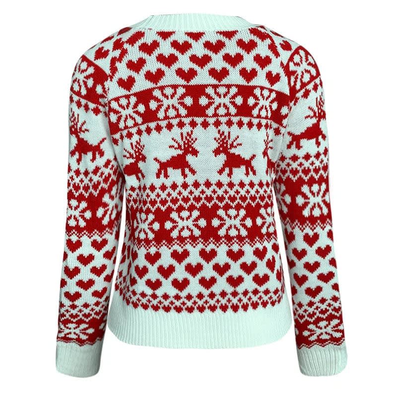 Women's Christmas Jumper Fair Isle Reindeer Heart Crew Neck