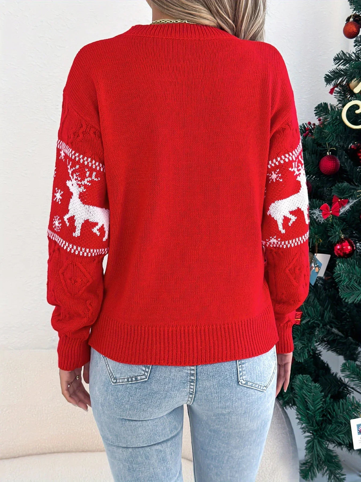 Women's Christmas Jumper Fair Isle Reindeer Cable Knit