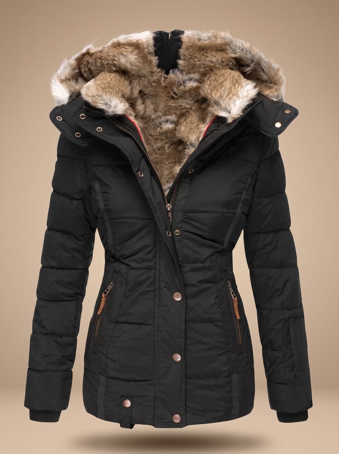 Women's Faux-Fur Hooded Quilted Puffer Coat