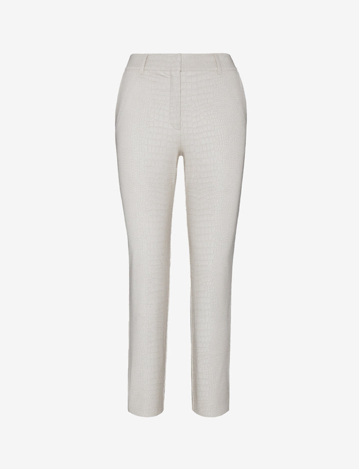 Women's Faux Leather Croc Print Cropped Trousers in Bone