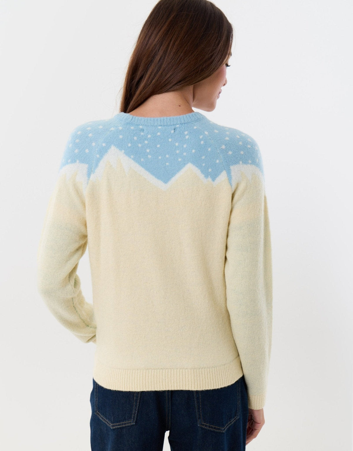 Women's Christmas Jumper Skiing Bear Tree in Beige