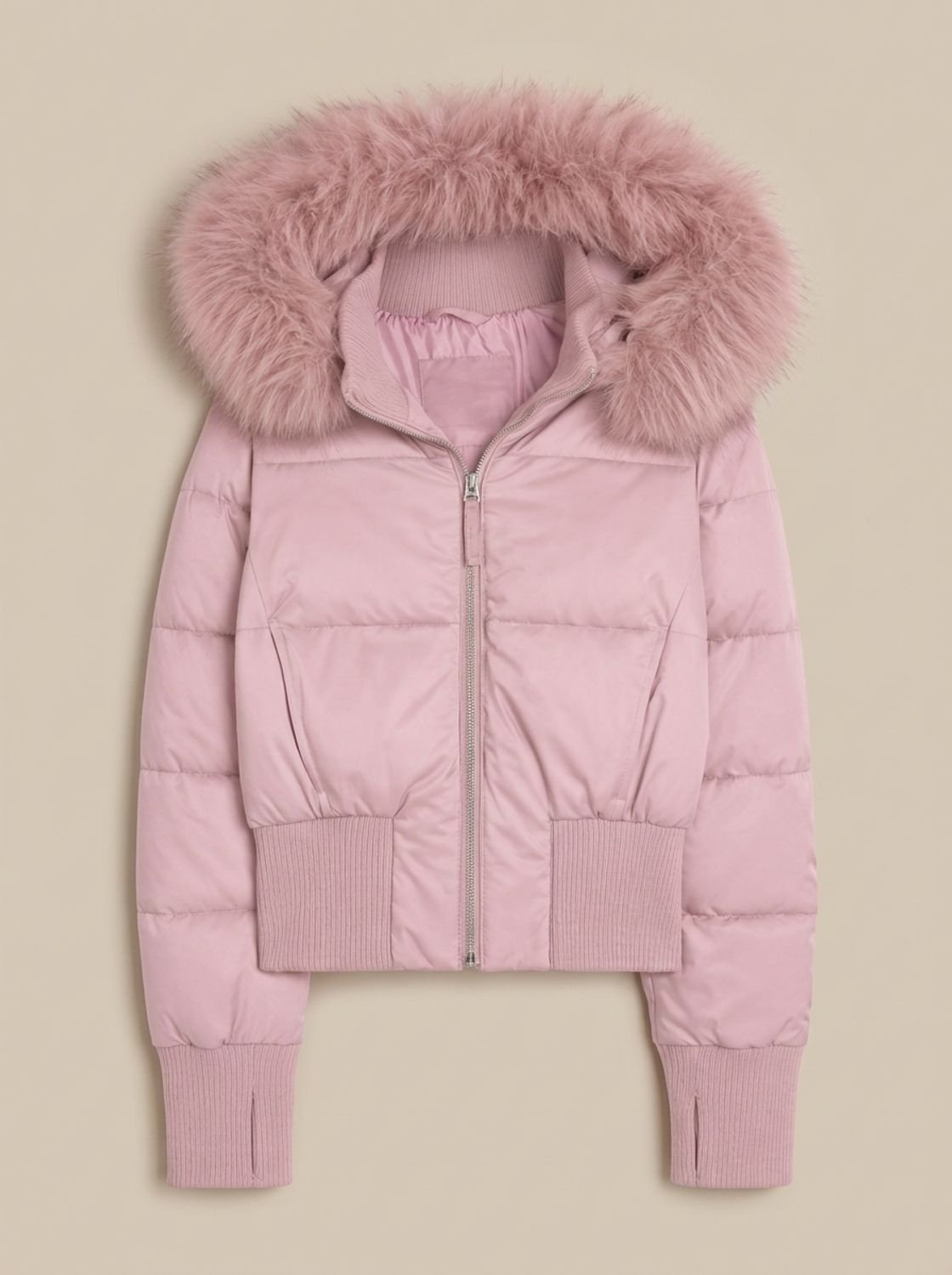 Women's Cropped Puffer Jacket with Faux Fur Hood