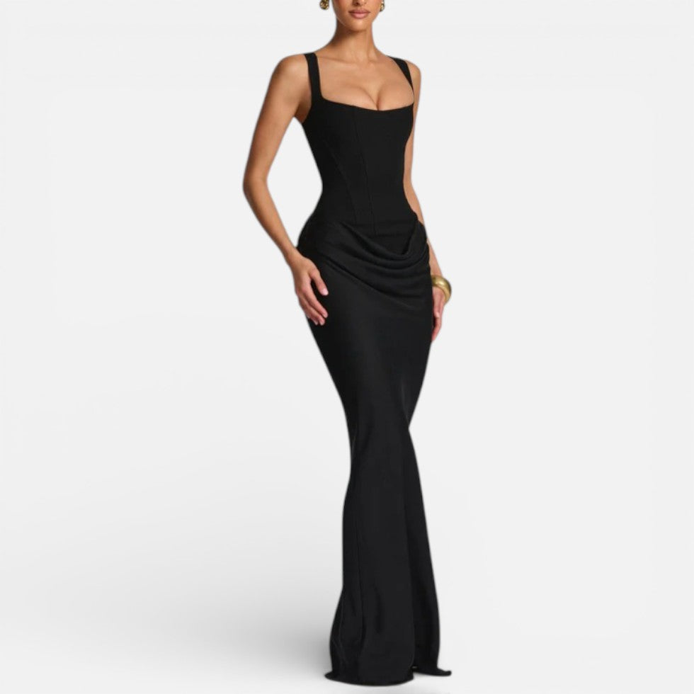 Women's Corset Maxi Dress with Draped Hip