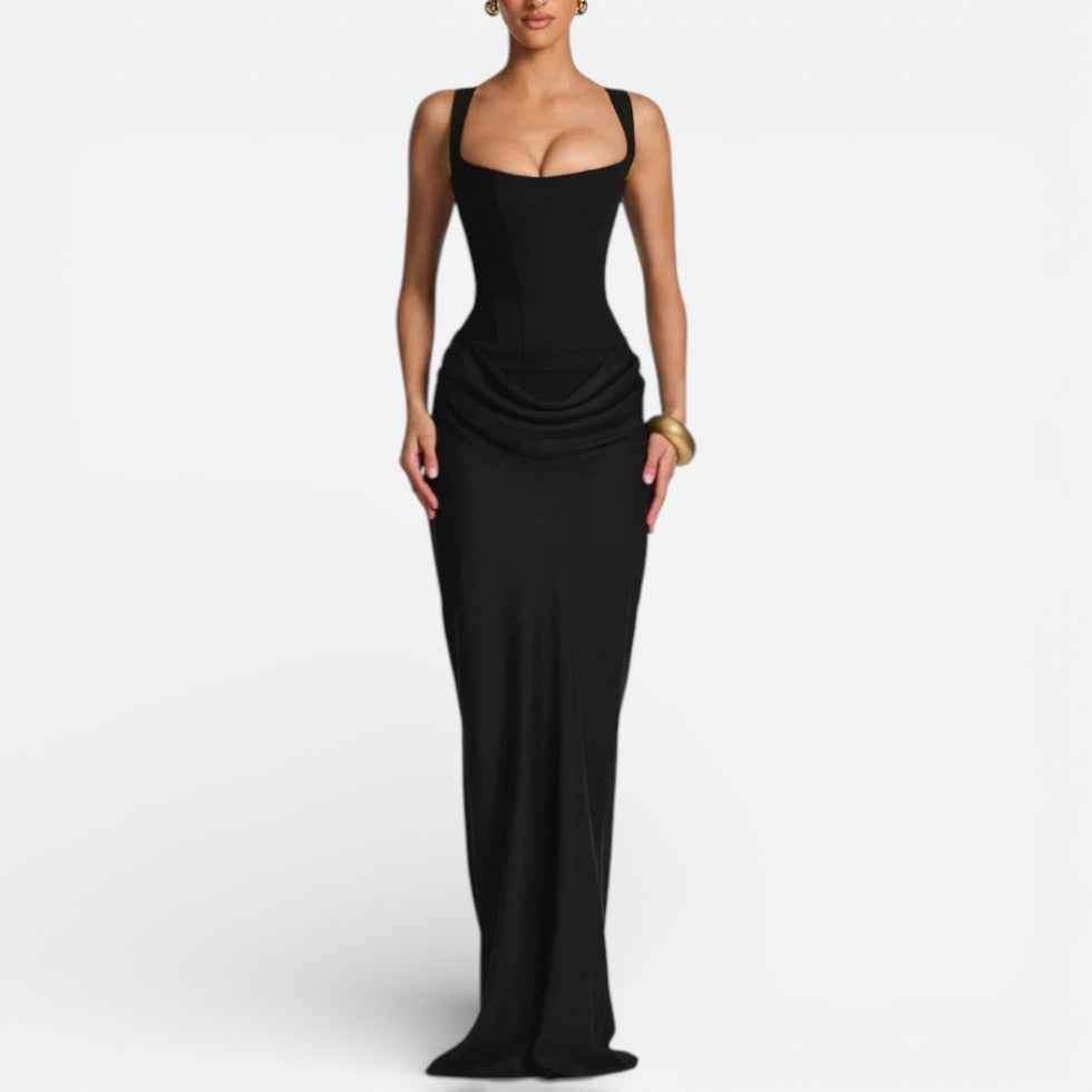 Women's Corset Maxi Dress with Draped Hip
