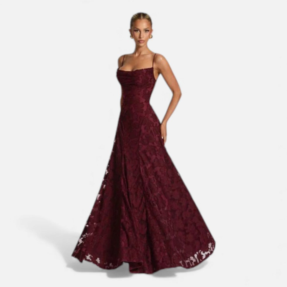 Women's Lace Strappy Flared Maxi Evening Dress