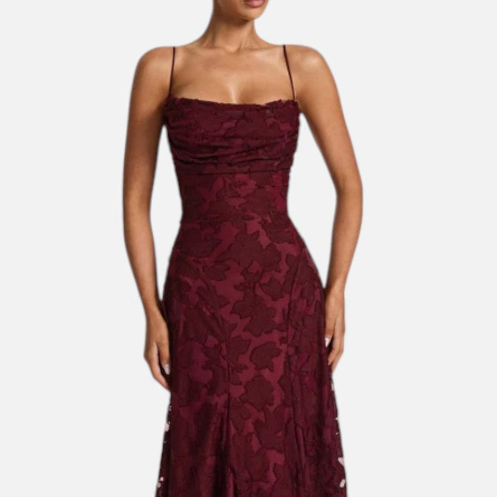 Women's Lace Strappy Flared Maxi Evening Dress