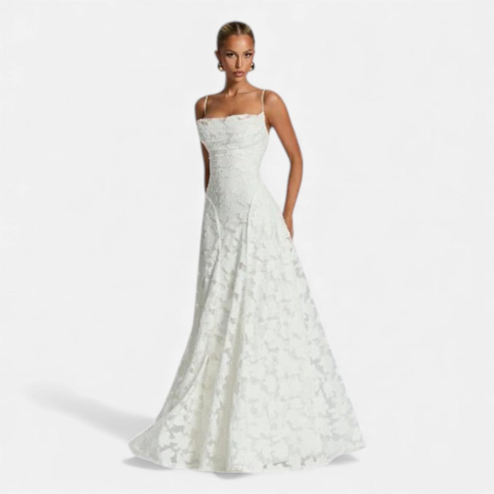 Women's Lace Strappy Flared Maxi Evening Dress