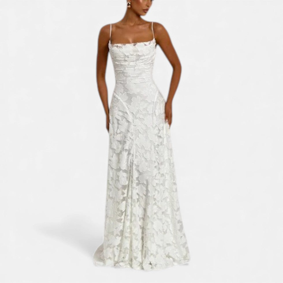 Women's Lace Strappy Flared Maxi Evening Dress