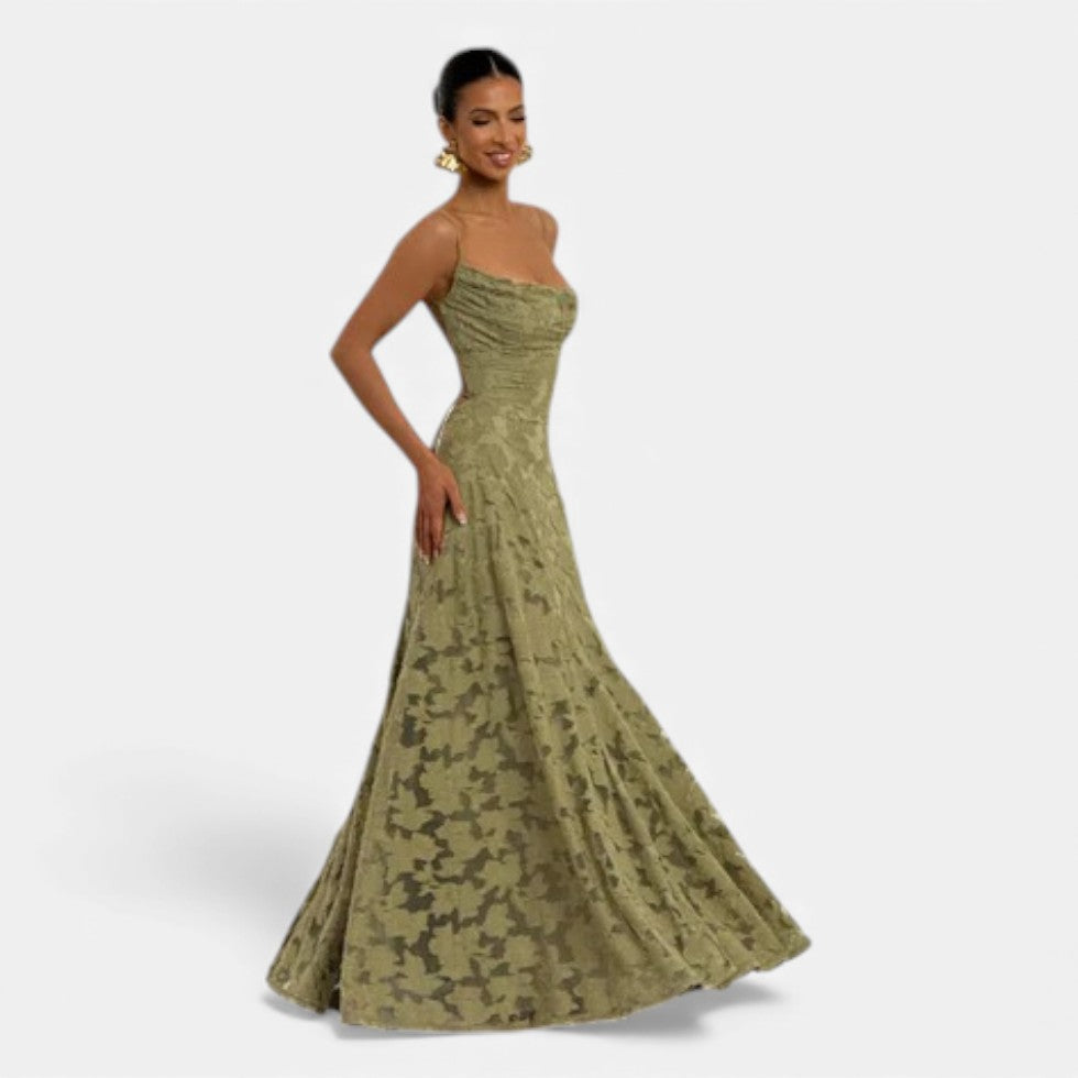 Women's Lace Strappy Flared Maxi Evening Dress