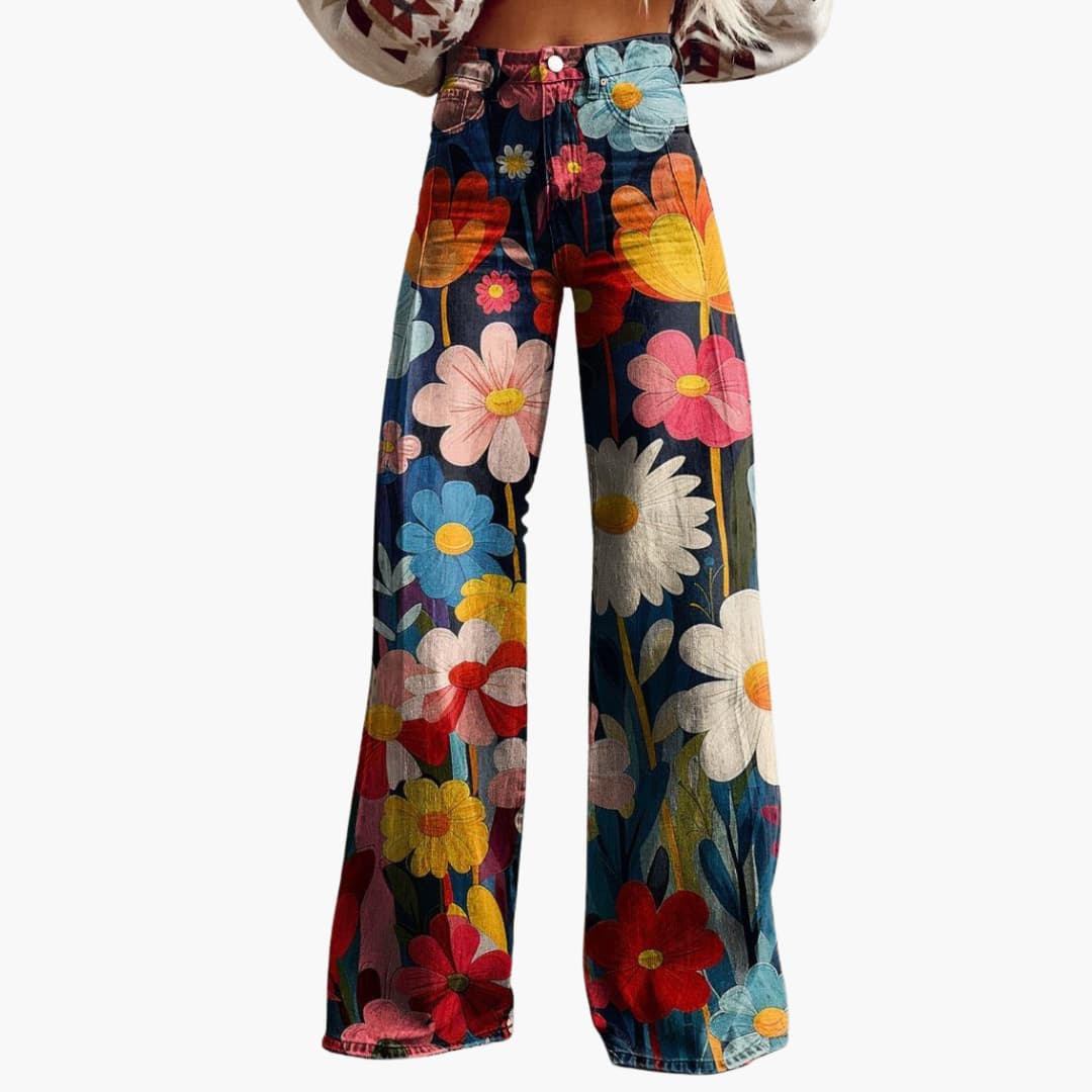 Women's Floral Print High-Rise Wide-Leg Trousers