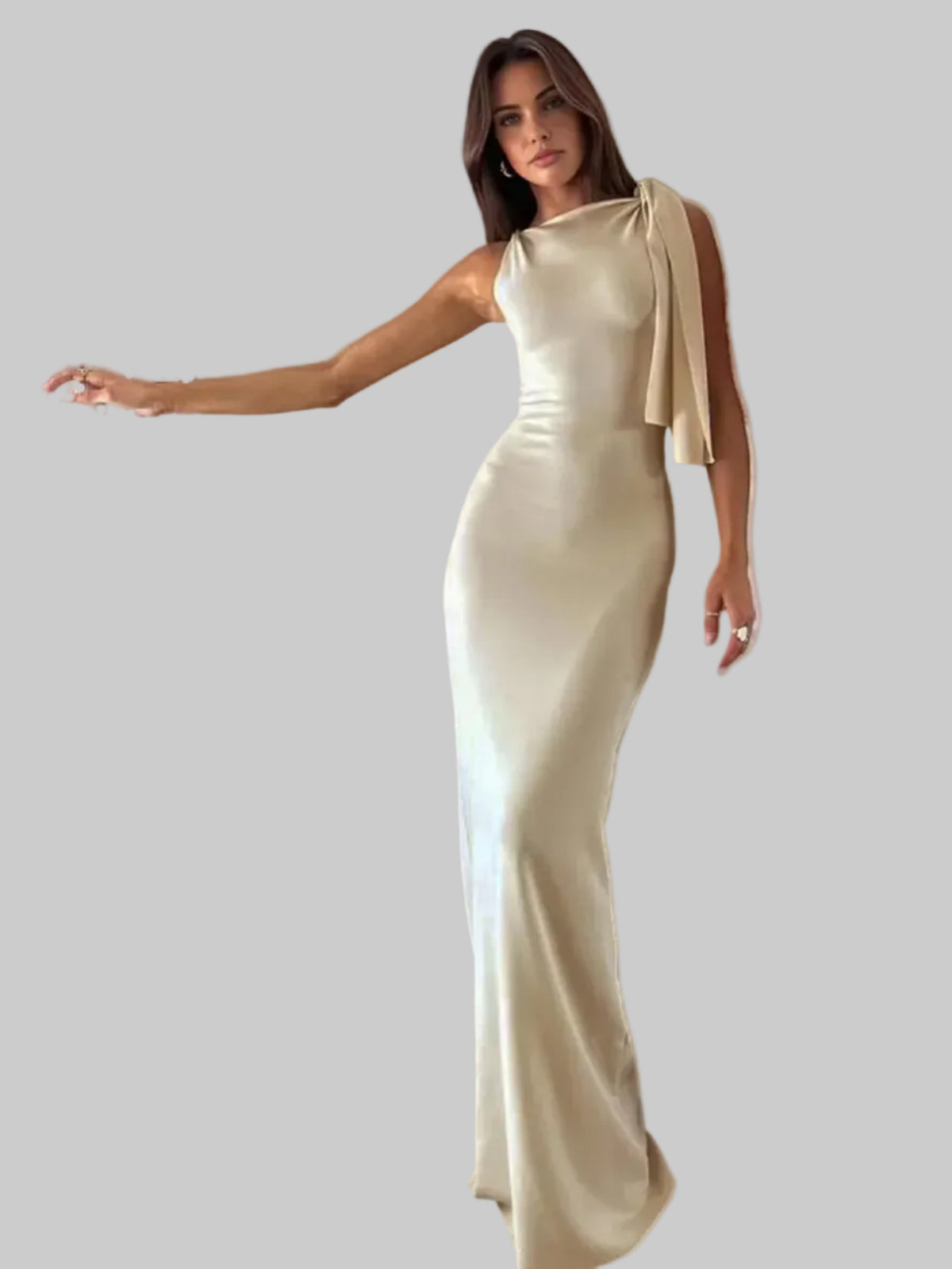 Women's Draped Shoulder Column Maxi Dress