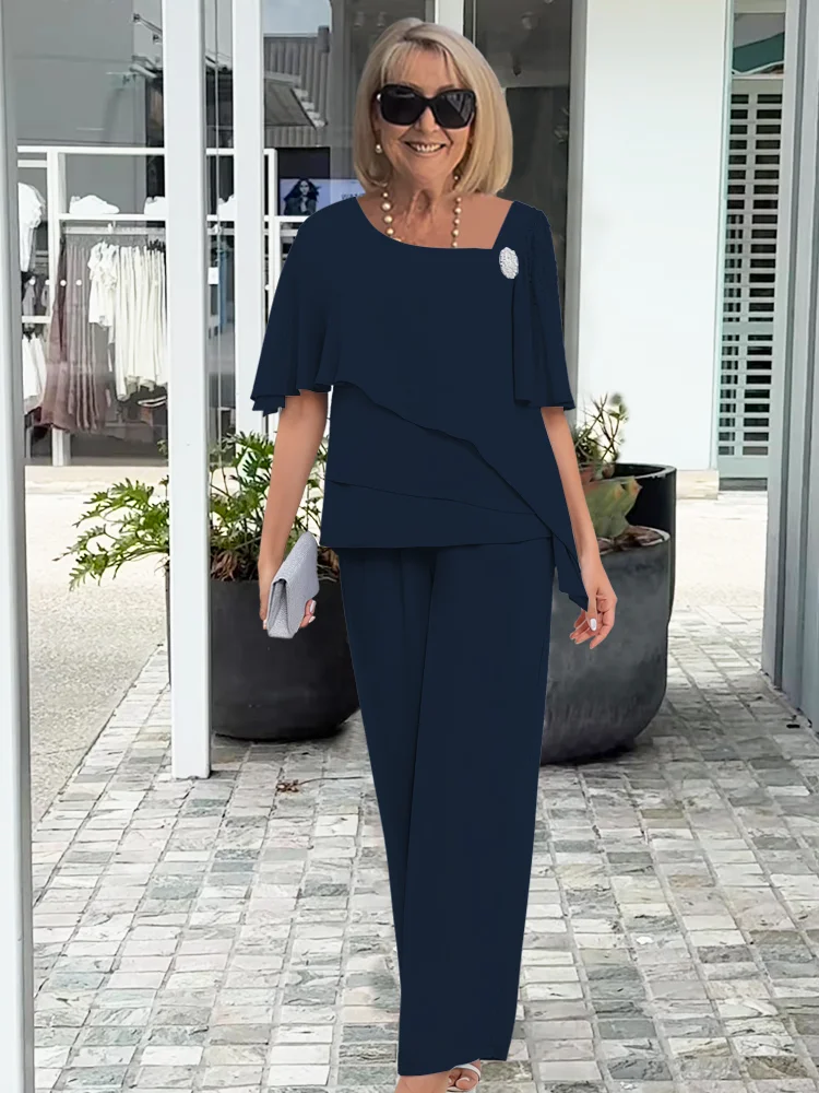 Women's Tiered Flutter Sleeve Top & Trouser Set for Weddings