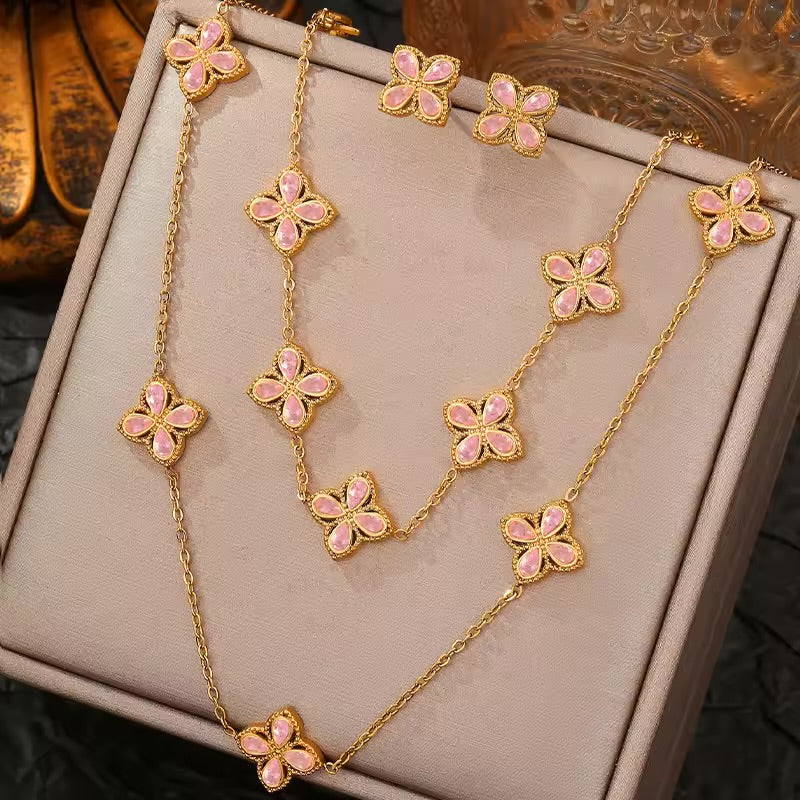 Women's Four Leaf Clover Necklace Jewellery Set