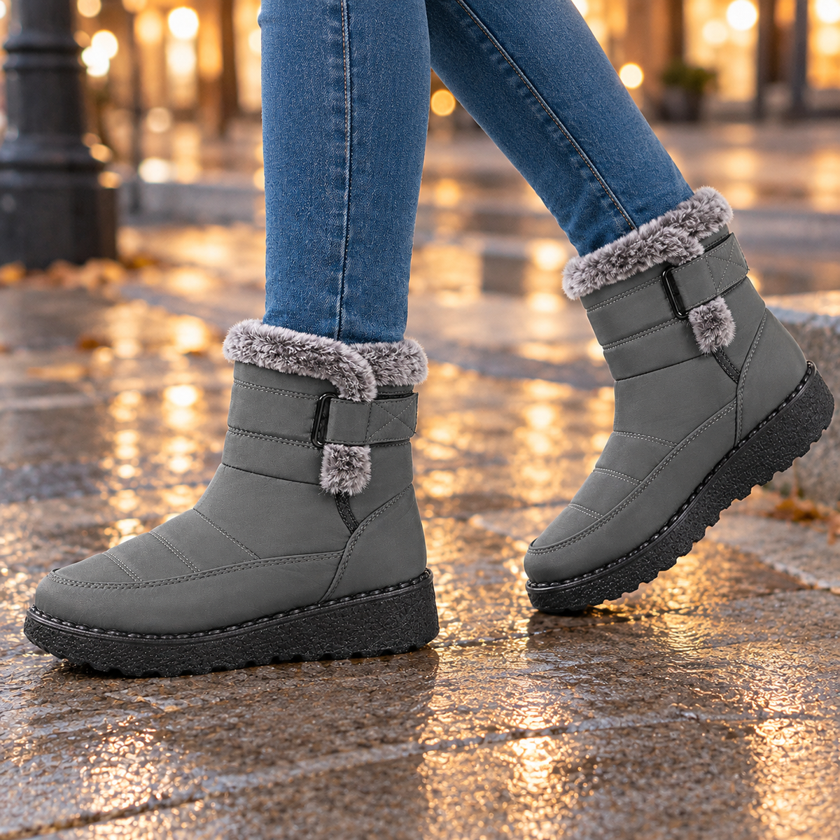 Women's Fur Trim Quilted Platform Snow Boots