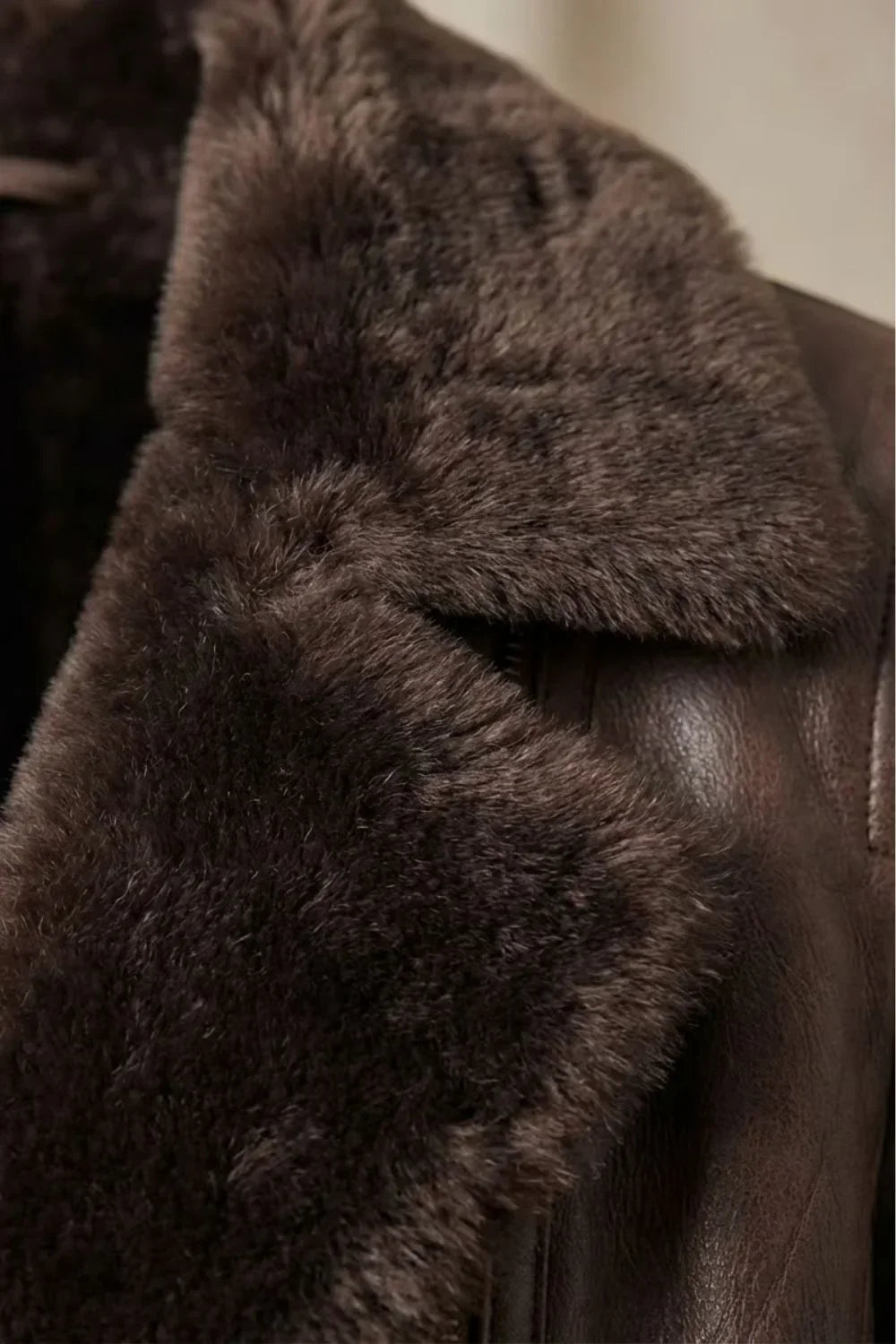 Women's Fur-Trim Collar Zip-Front Jacket in Brown