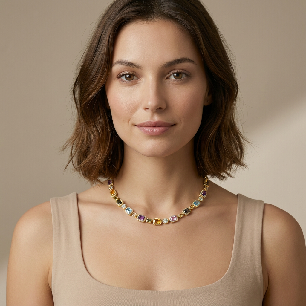 Women's Multicolour Gemstone Necklace with Extender