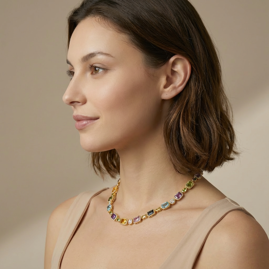 Women's Multicolour Gemstone Necklace with Extender