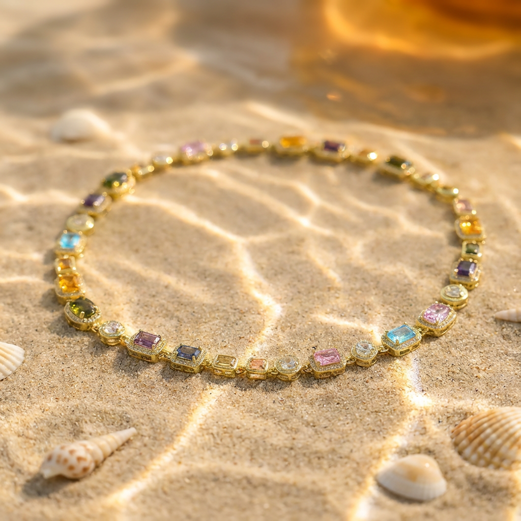 Women's Multicolour Gemstone Necklace with Extender