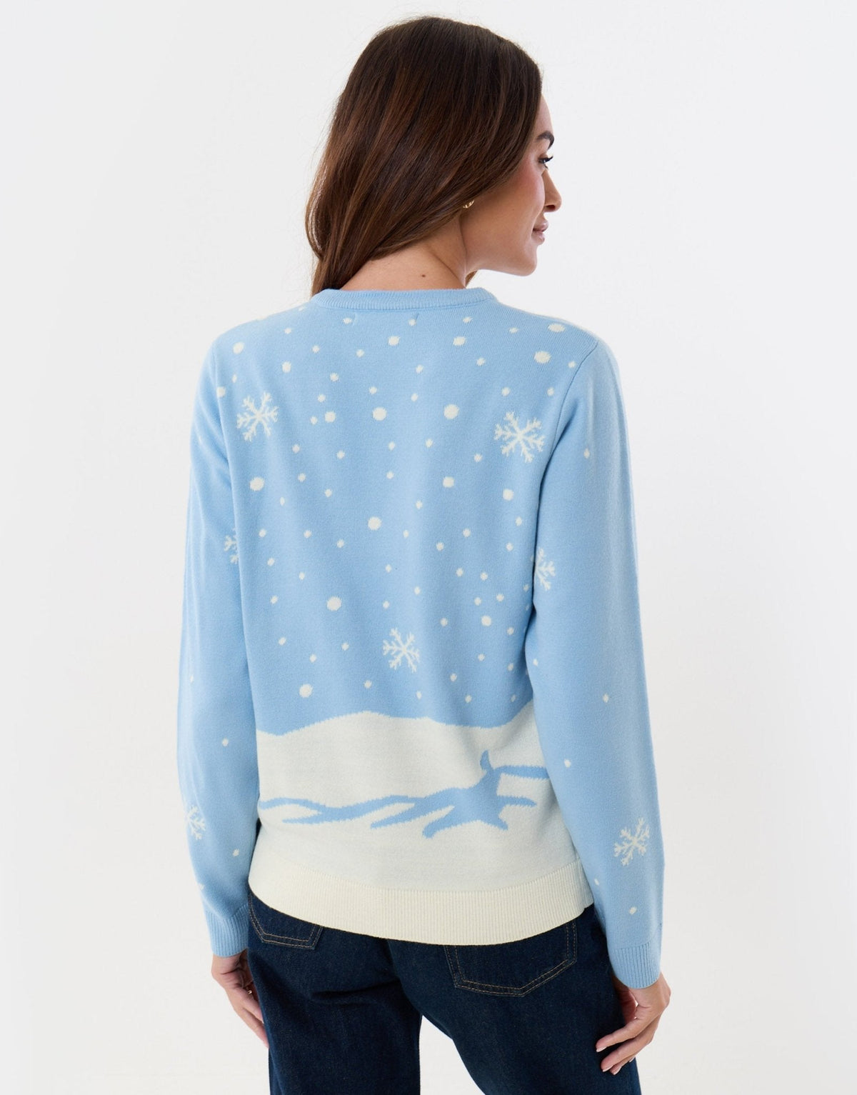 Women's Christmas Jumper Sequin Gingerbread House in Light Blue