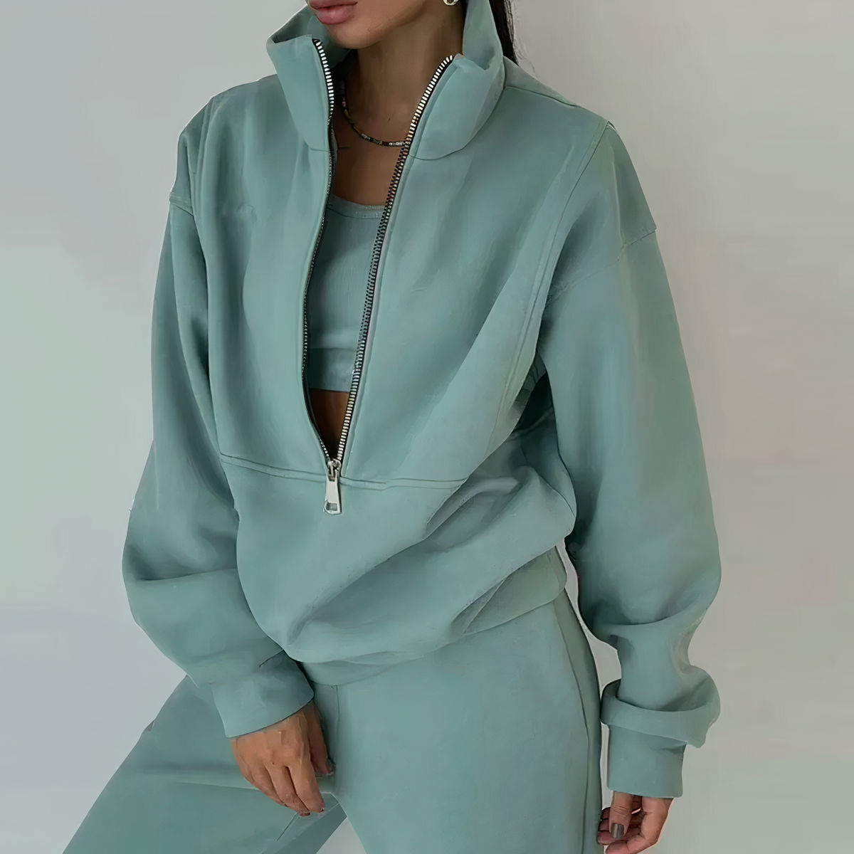 Women's Half-Zip Funnel Neck Tracksuit Set