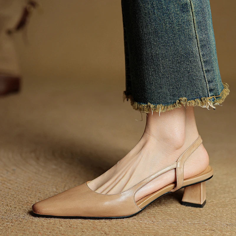 Women's Pointed Toe Slingback Block Heels