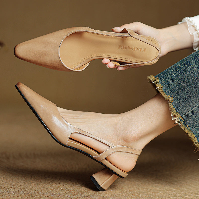 Women's Pointed Toe Slingback Block Heels