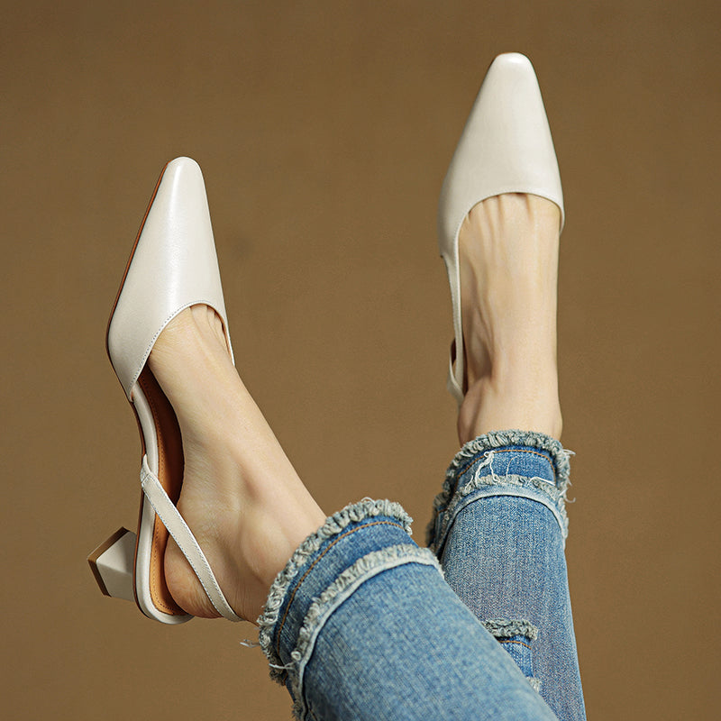 Women's Pointed Toe Slingback Block Heels