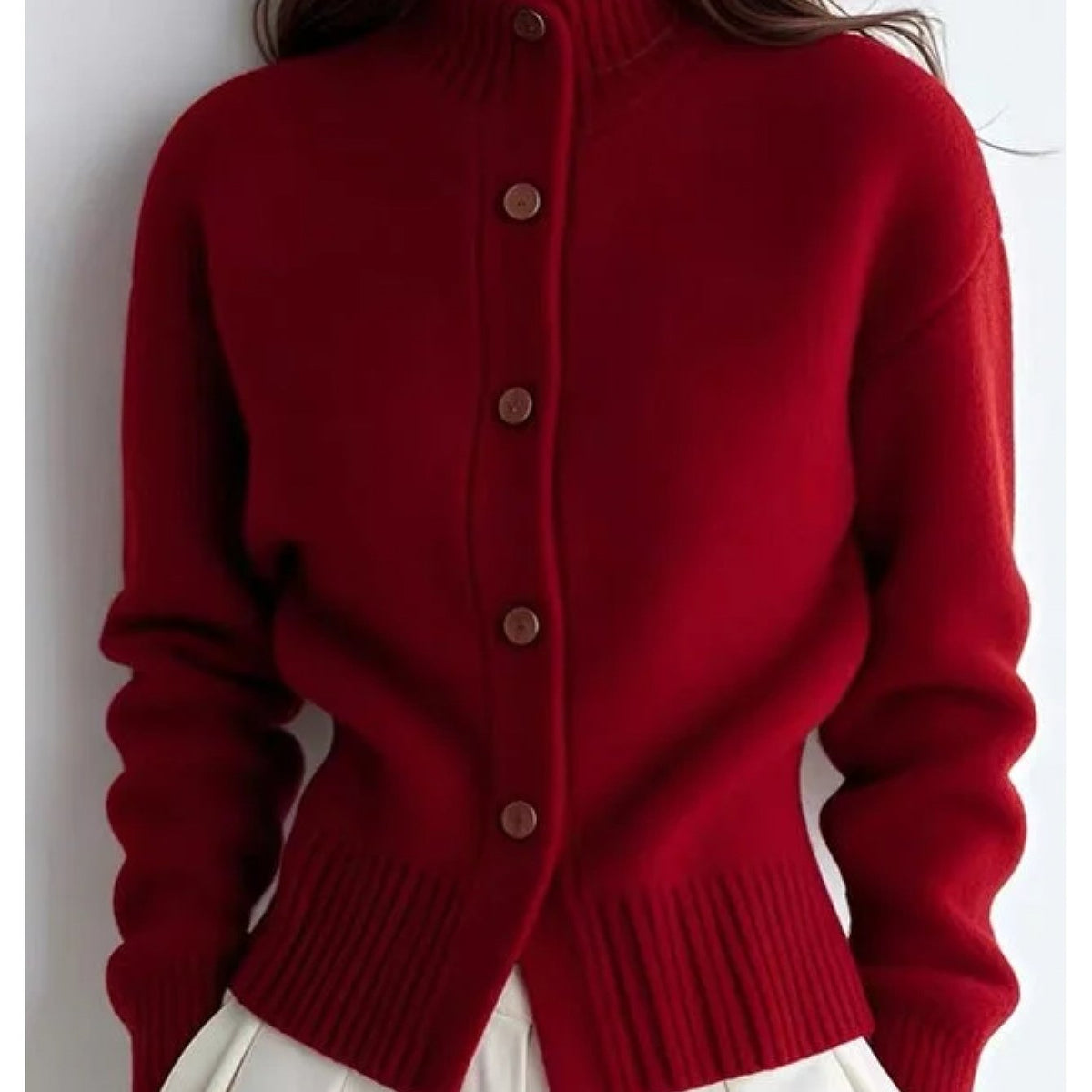 Women's High Neck Fitted Knit Cardigan