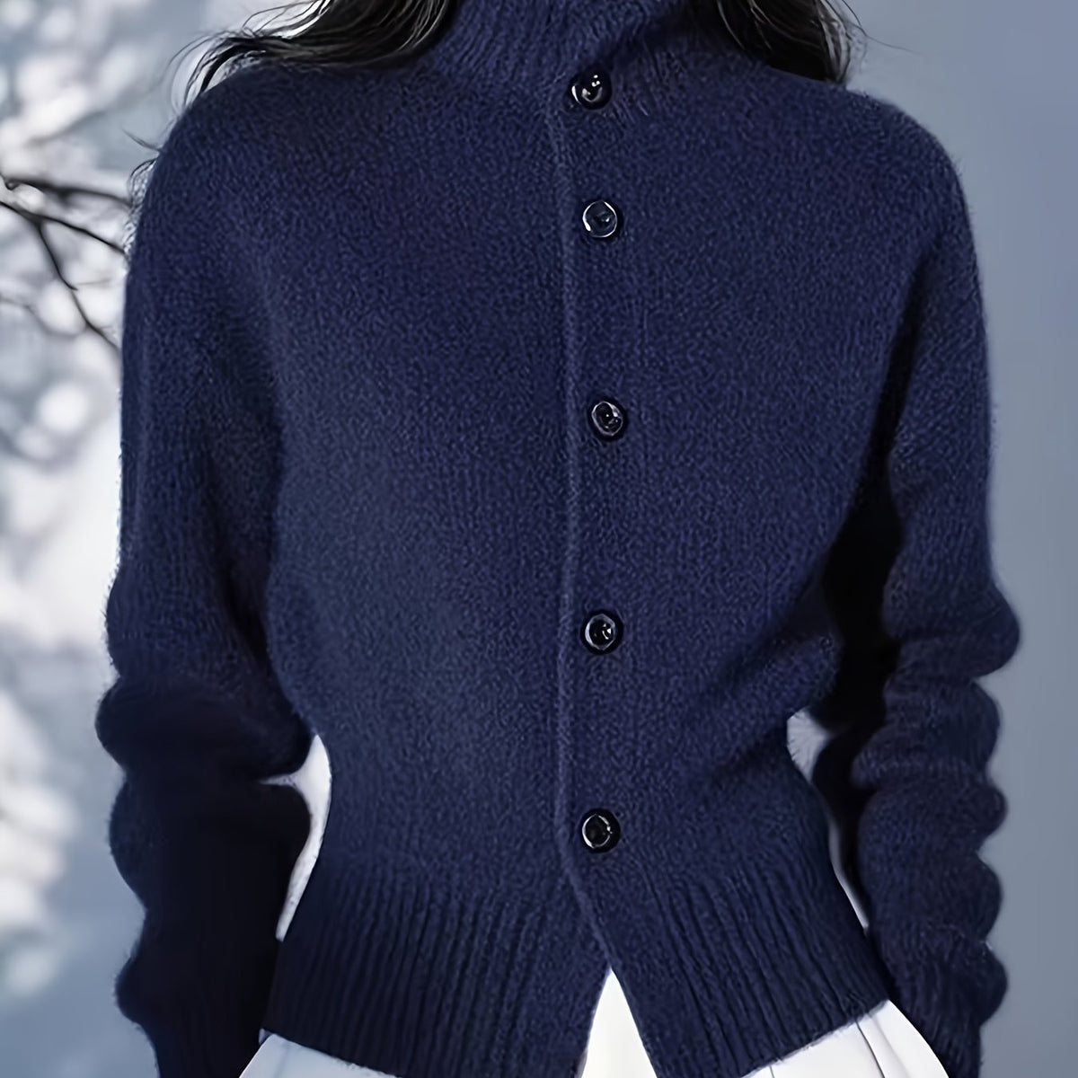 Women's High Neck Fitted Knit Cardigan