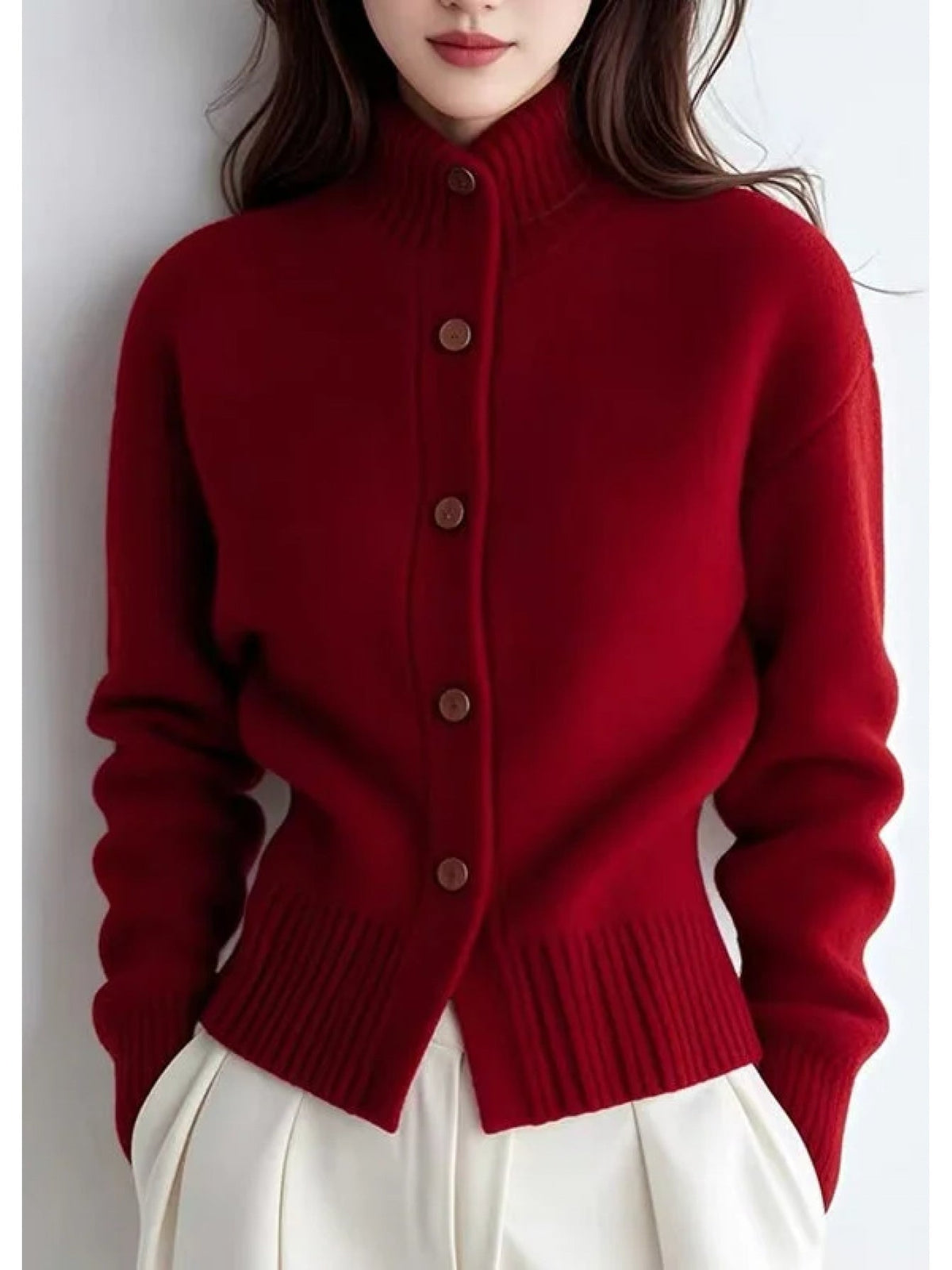 Women's High Neck Fitted Knit Cardigan