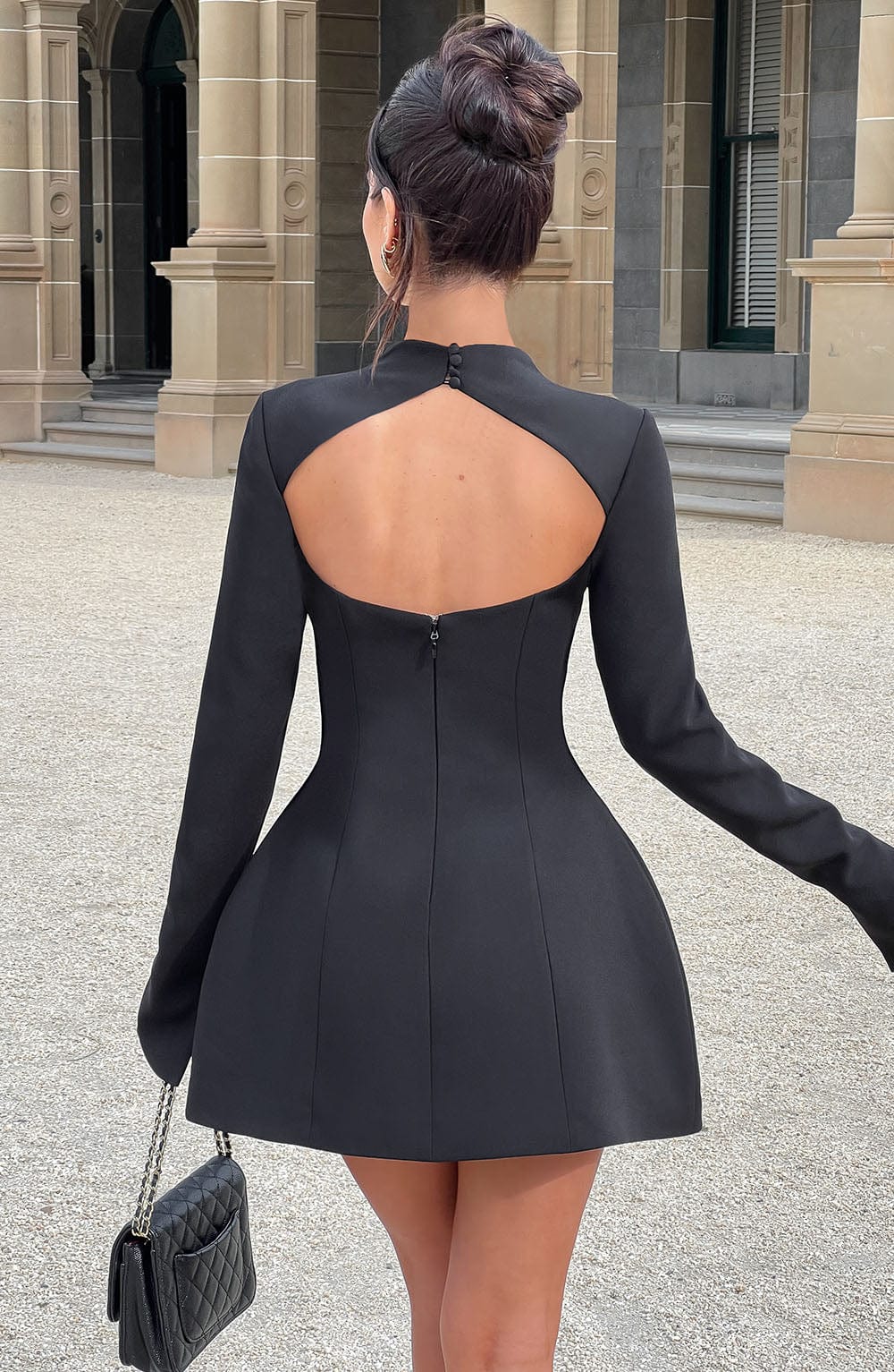 Women's High Neck Long Sleeve Mini Dress
