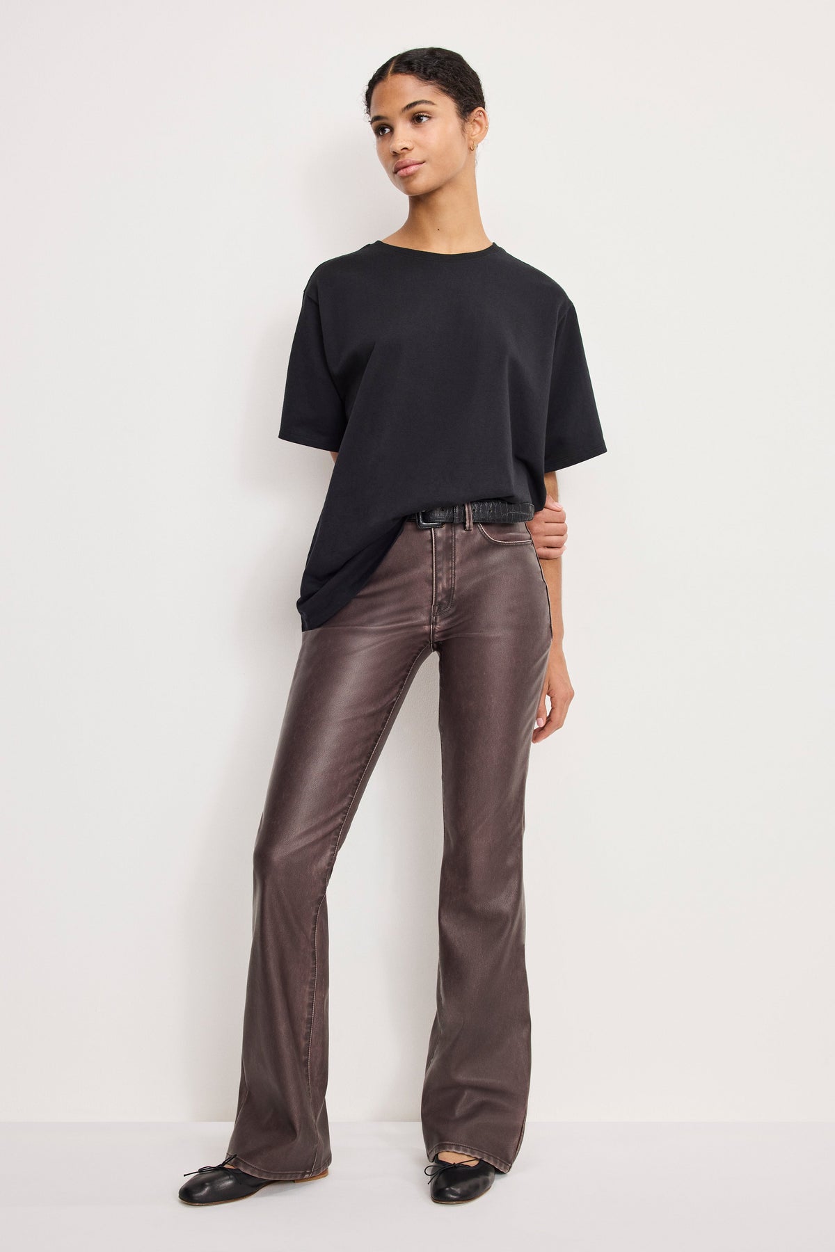 Women's High-Rise Slim Bootcut Faux Leather Trousers