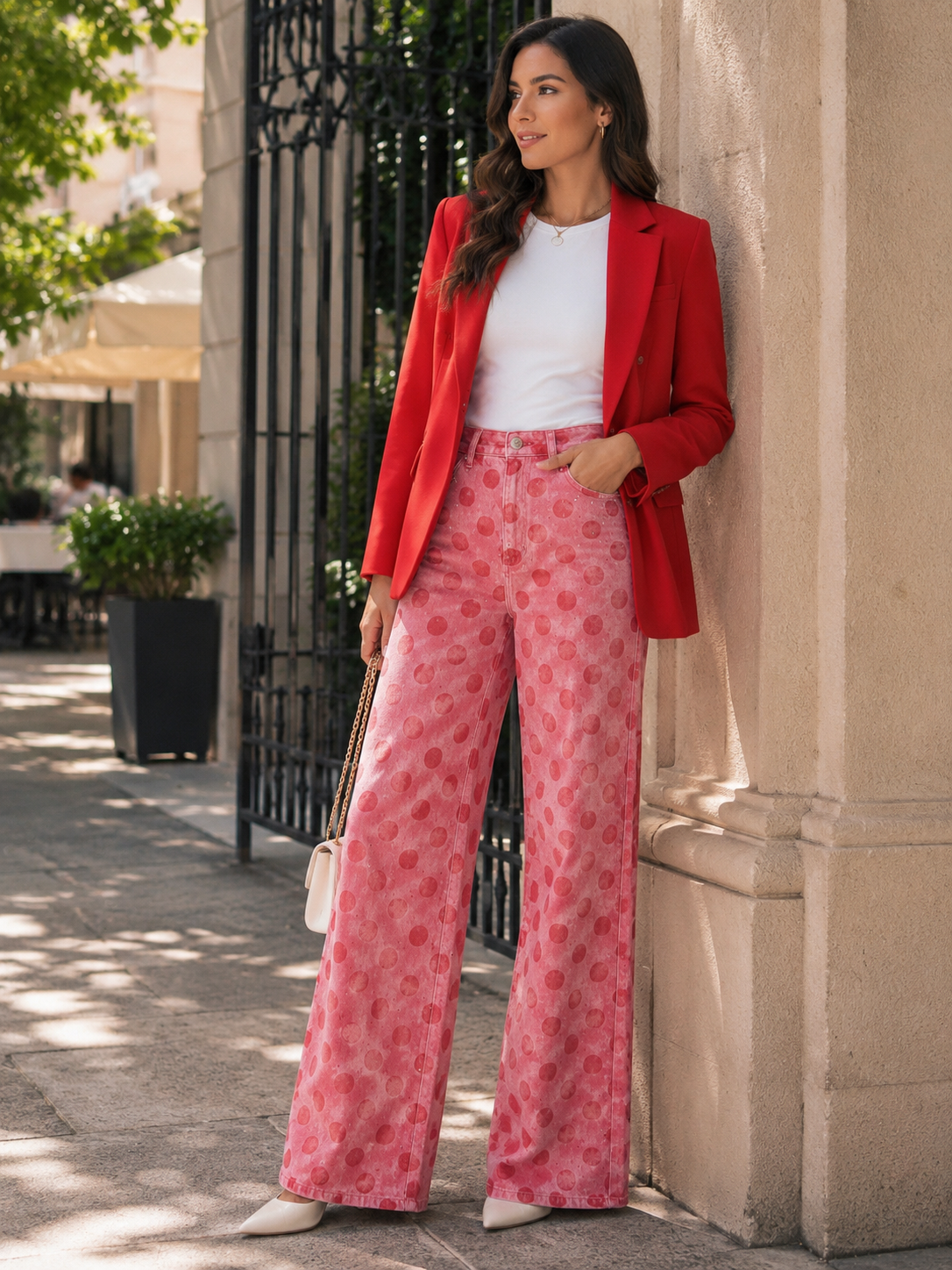 Women's Polka Dot Glitter Straight-Leg Jeans in Pink