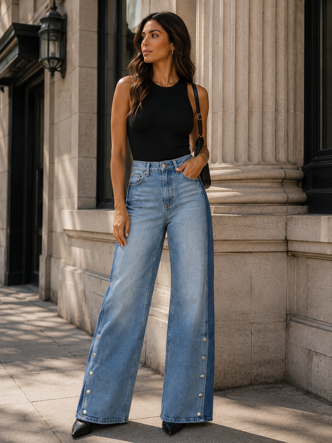 Women's Two-Tone High-Rise Straight-Leg Jeans in Blue