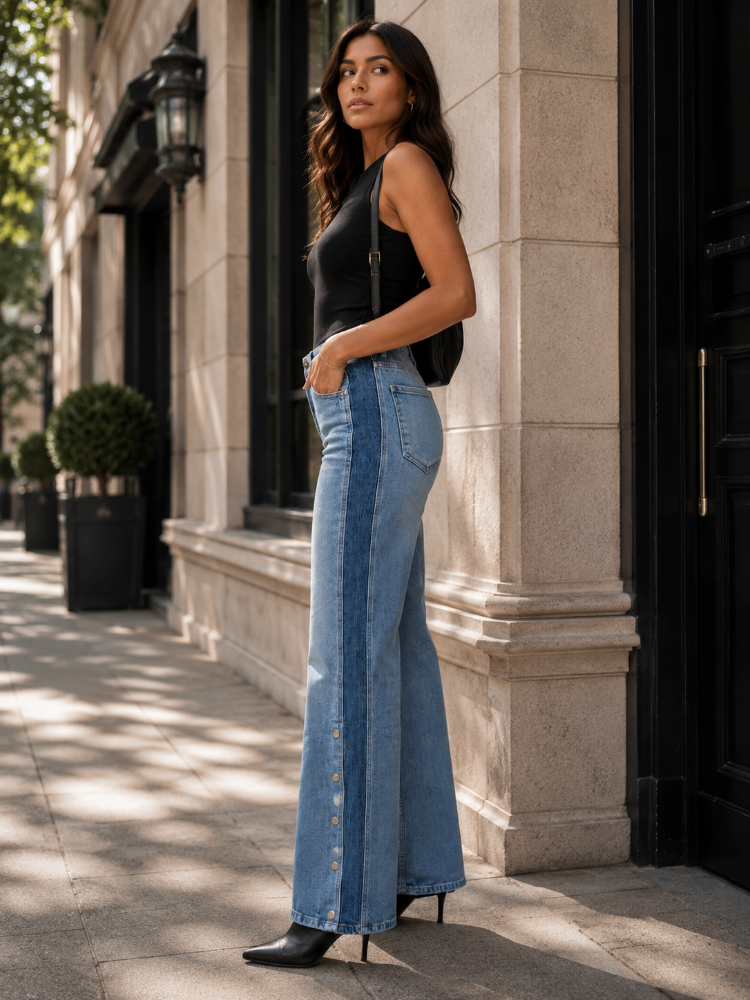 Women's Two-Tone High-Rise Straight-Leg Jeans in Blue