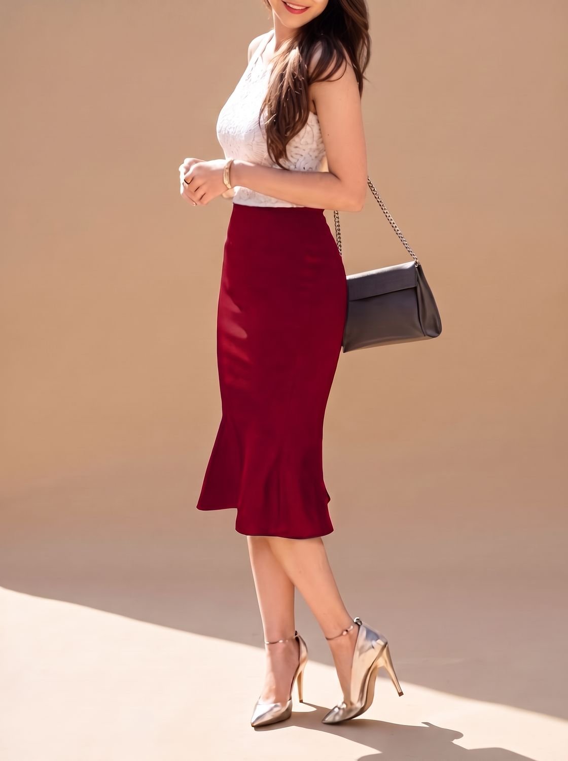 Women's High-Waisted Fishtail Midi Skirt