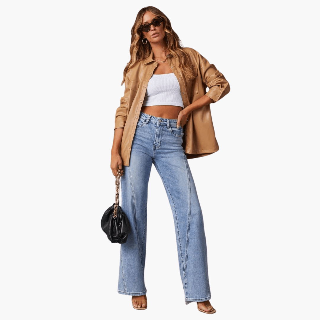 Women's Seam Detail High-Waist Wide-Leg Jeans in Blue