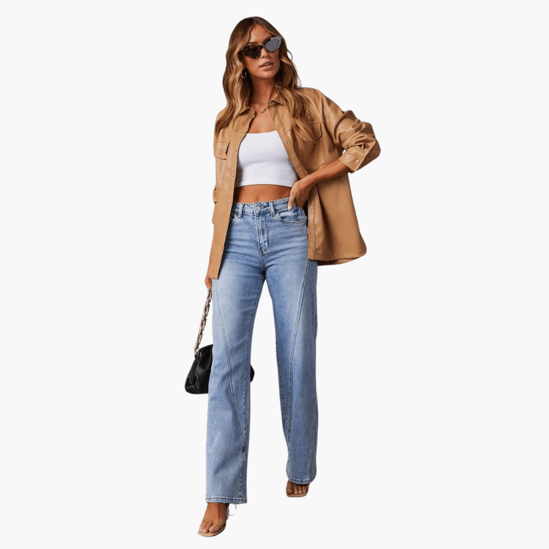 Women's Seam Detail High-Waist Wide-Leg Jeans in Blue