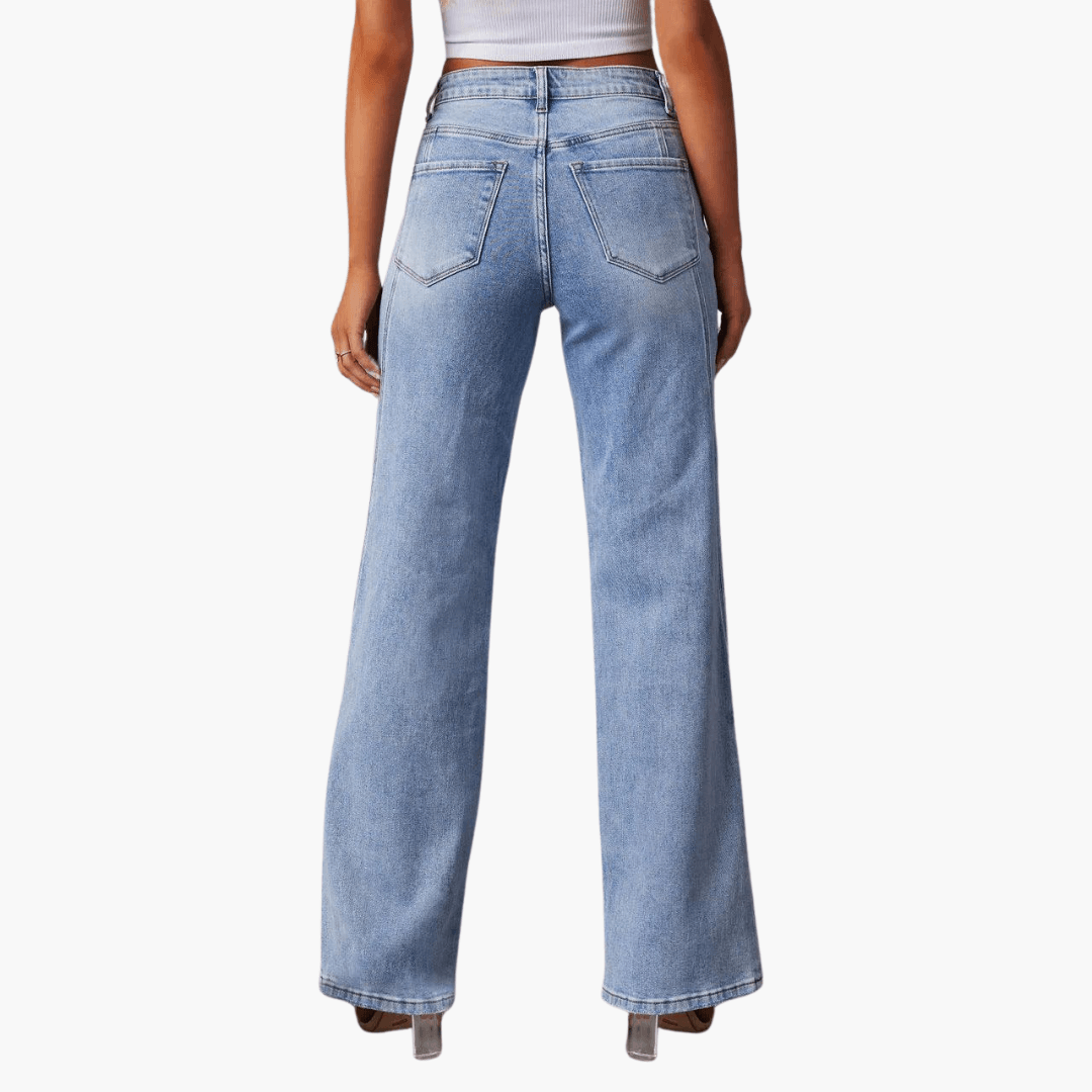 Women's Seam Detail High-Waist Wide-Leg Jeans in Blue