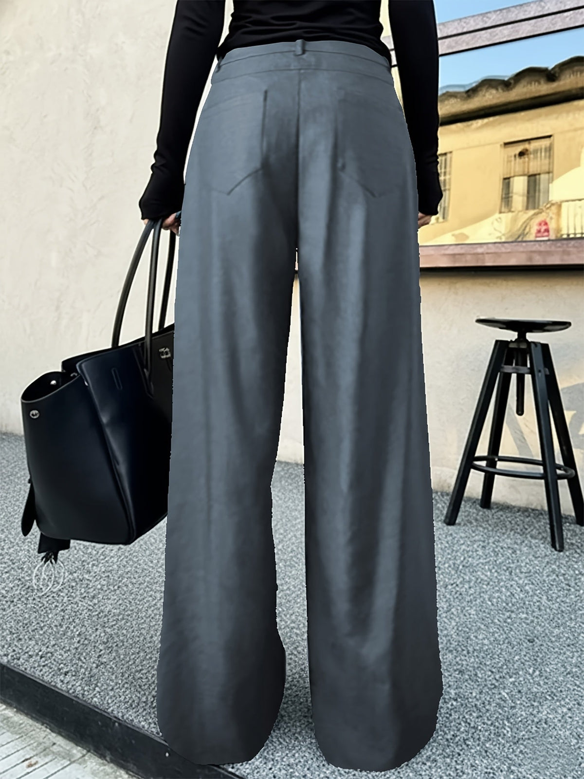 Women's Asymmetric Layered Wide-Leg Trousers in Dark Grey