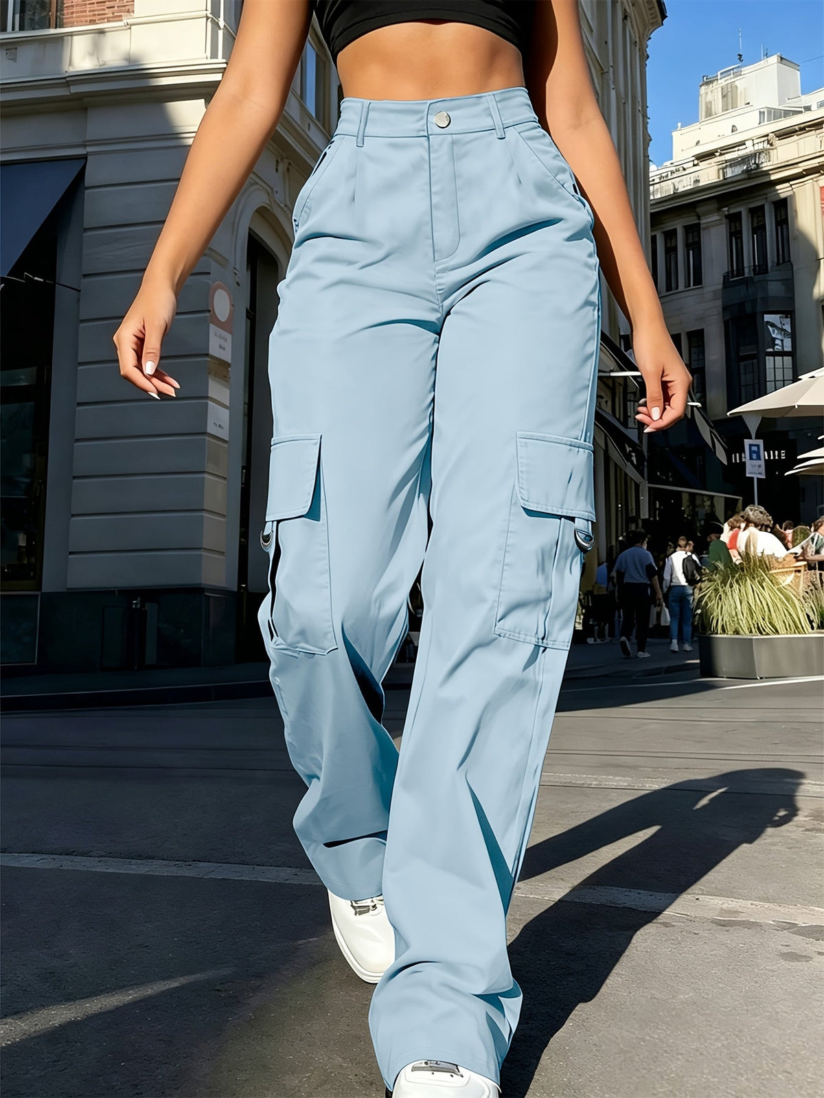 Women's High-Waisted Wide-Leg Cargo Trousers