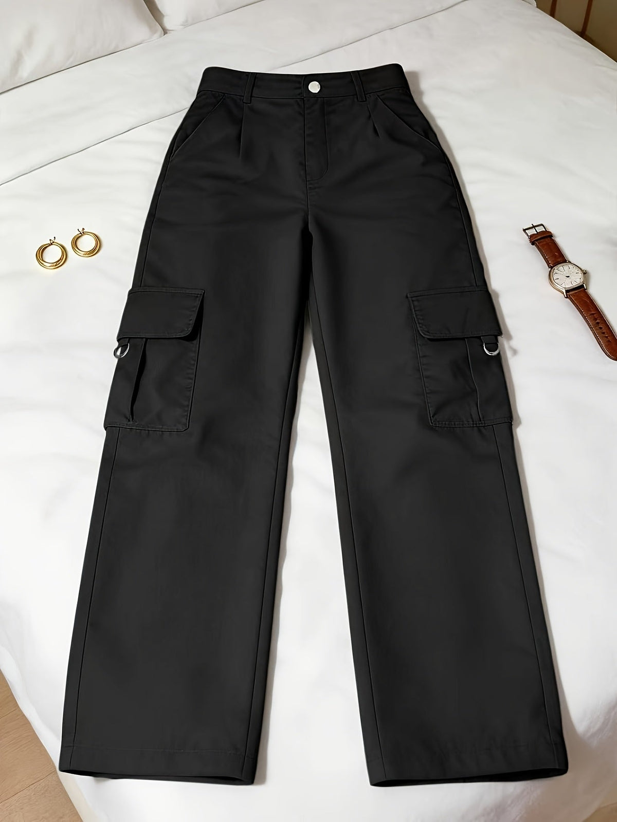 Women's High-Waisted Wide-Leg Cargo Trousers