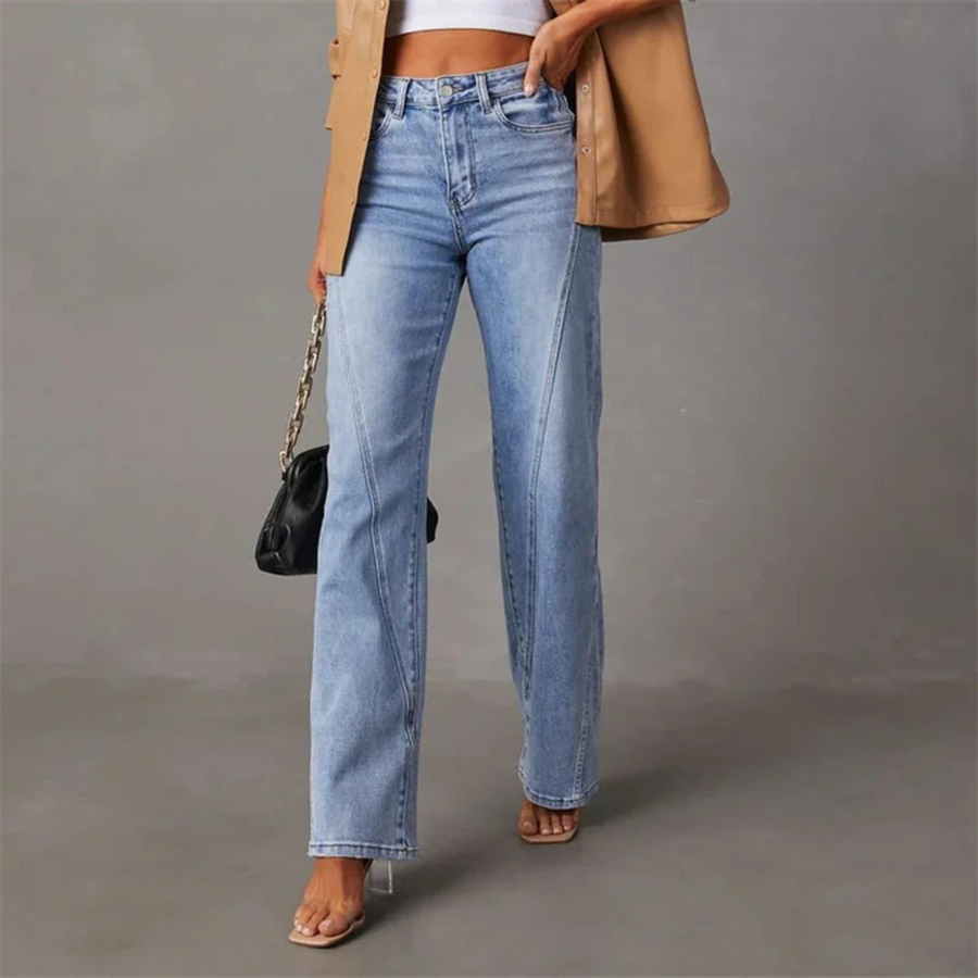 Women's High-Waisted Seam Front Wide-Leg Jeans in Blue