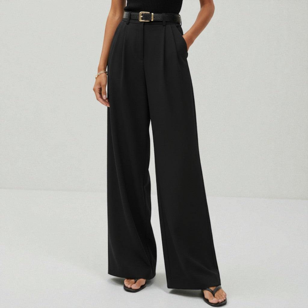 Women's Pleated High-Waisted Wide-Leg Trousers