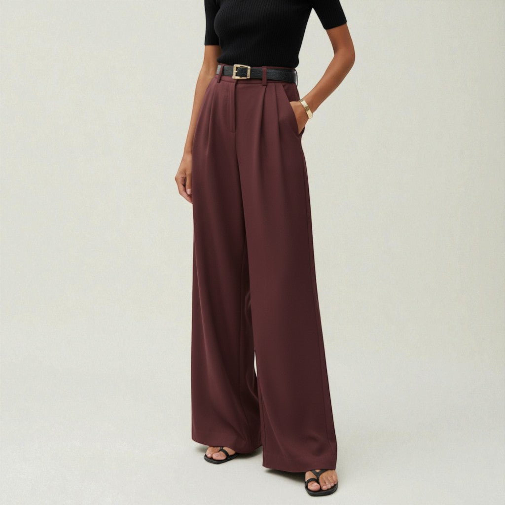 Women's Pleated High-Waisted Wide-Leg Trousers