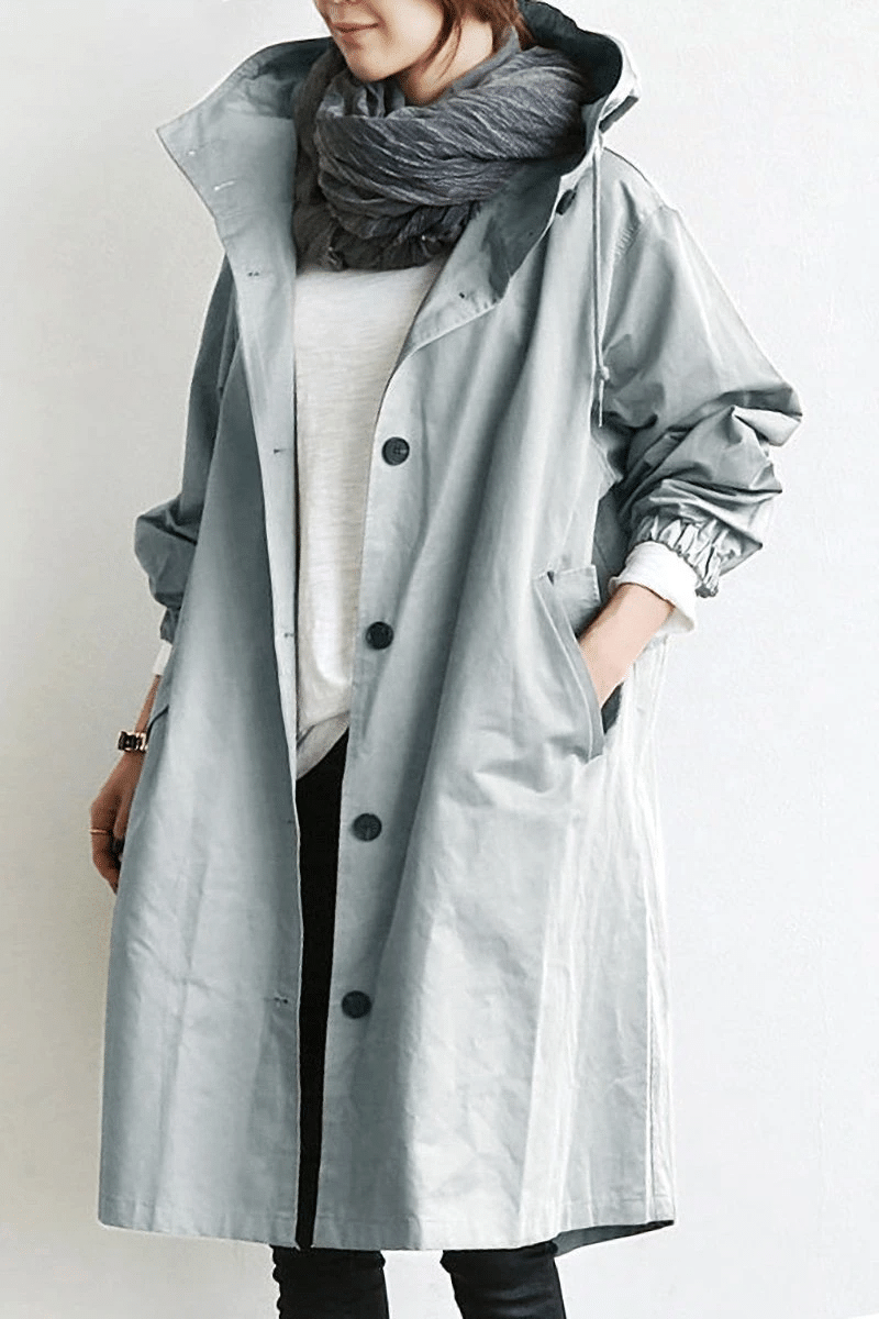Women's Hooded Button-Front Longline Trench Coat